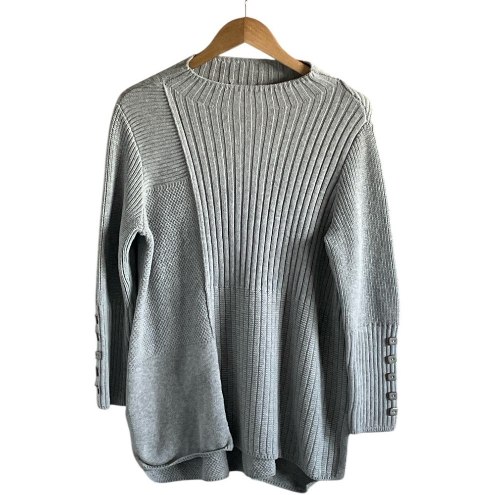 Habitat Textured Mock Neck Sweater 100% Cotton Gray Small Minimalist Neutral - Picture 4 of 14